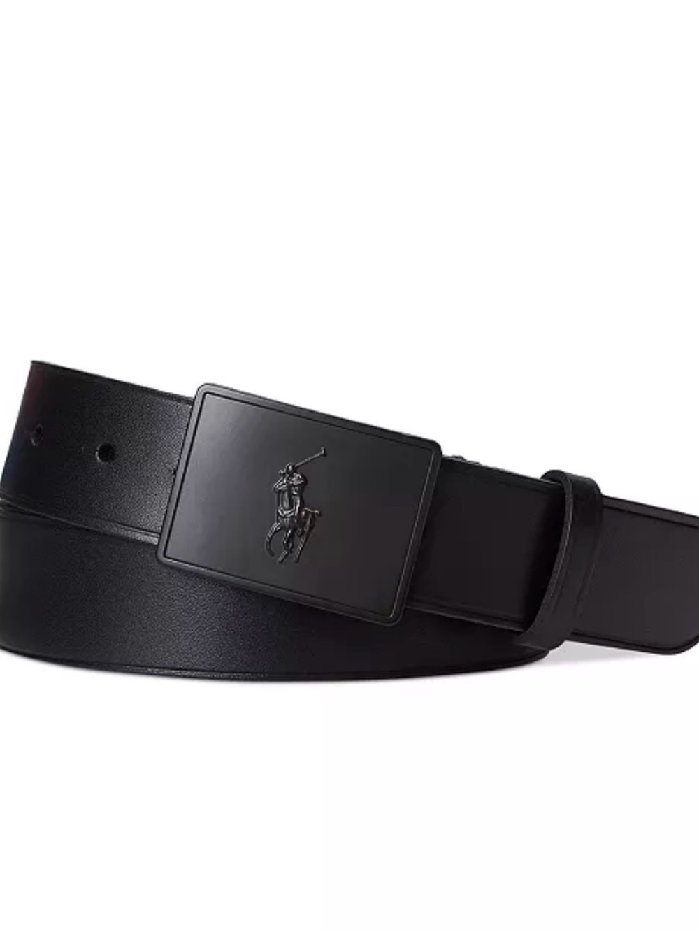Polo Ralph Lauren Sz 36 Men's Pony Logo Plaque-Buckle Leather Belt Matte Black